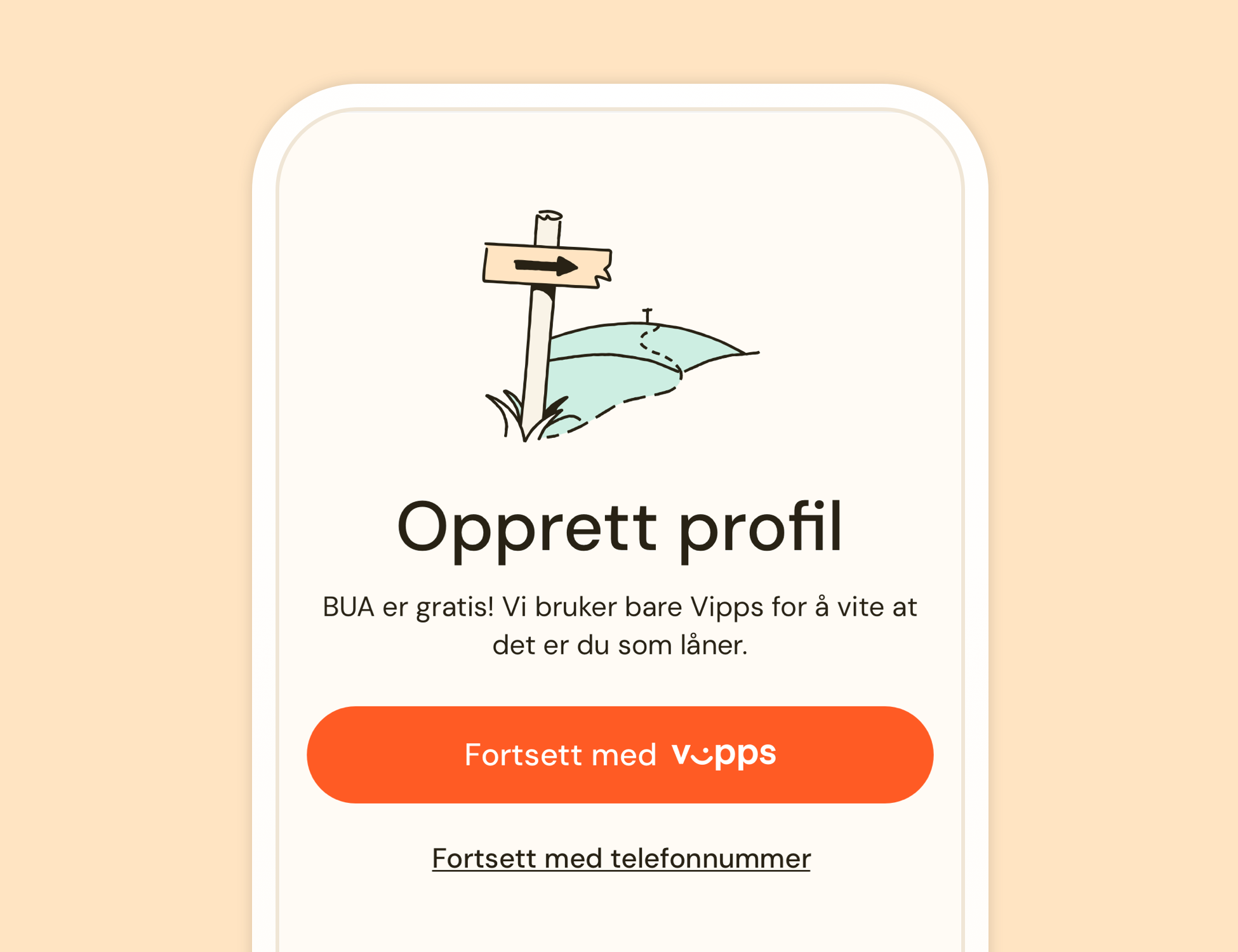 Bildet viser hvordan man oppretter profil i BUA-appen